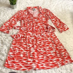 Laundry True orange and white pattern wrap dress